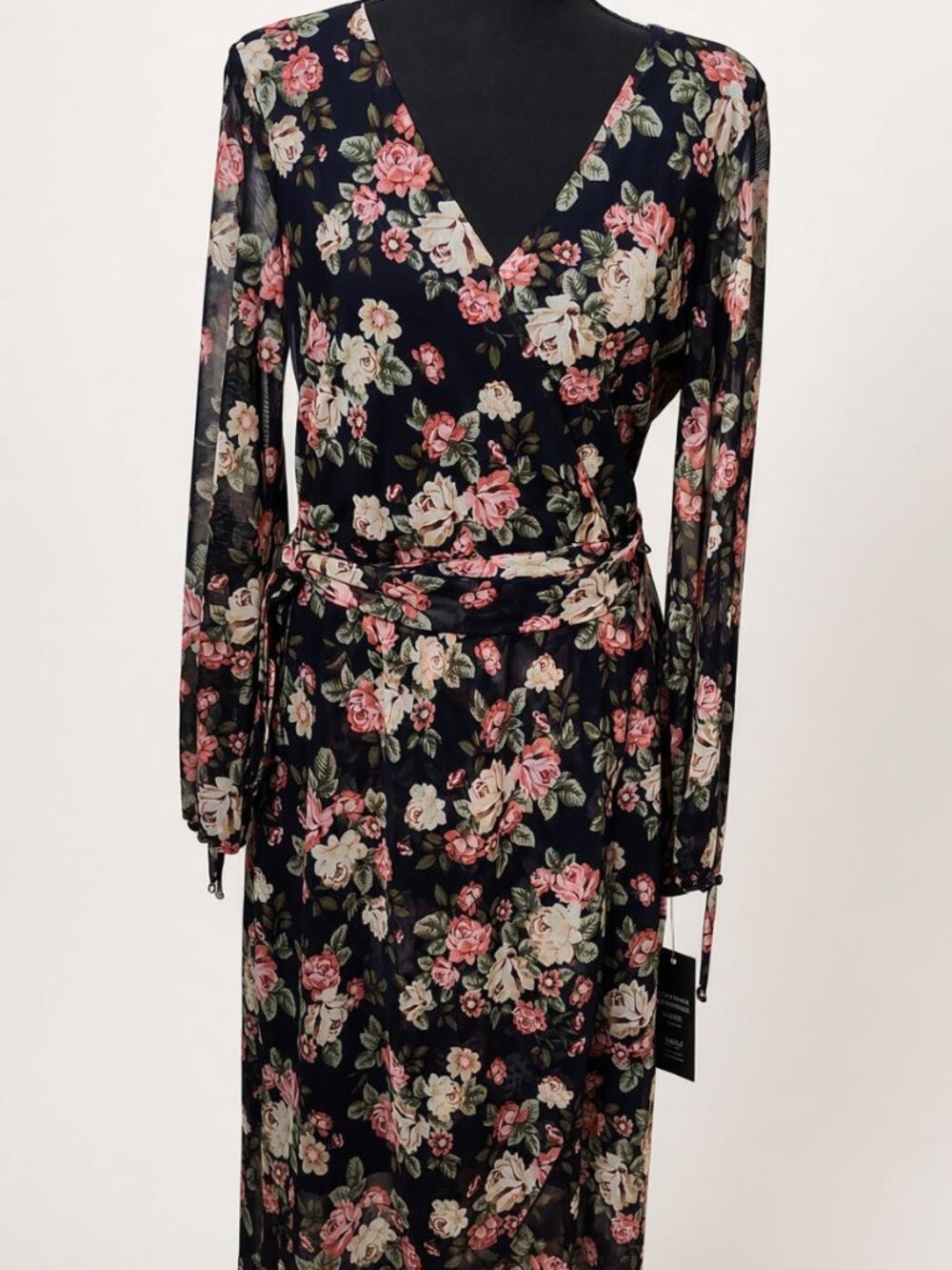 AGB Navy Floral Wrap Midi Dress Size S